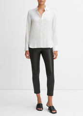 VINCE | Slim Fitted Stretch-Silk Blouse in Long Sleeve - OPTIC WHITE