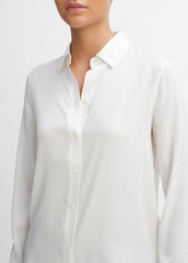 VINCE | Slim Fitted Stretch-Silk Blouse in Long Sleeve - OPTIC WHITE