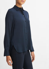 VINCE | Slim Fitted Stretch-Silk Blouse in Long Sleeve - COASTAL BLUE