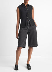 VINCE | Sleeveless Button-Front Shirt in Short Sleeve - BLACK