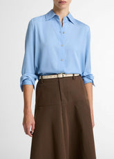 VINCE | Stretch-Silk Button-Front Blouse in Long Sleeve - HYDRA