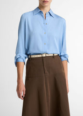 VINCE | Stretch-Silk Button-Front Blouse in Long Sleeve - HYDRA