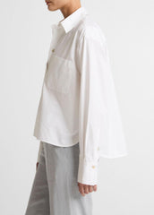 VINCE | Cotton Cropped Button-Front Shirt in Long Sleeve - OPTIC WHITE