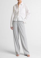 VINCE | Cotton Cropped Button-Front Shirt in Long Sleeve - OPTIC WHITE