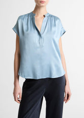 VINCE | Silk Gathered Cap-Sleeve Blouse in Short Sleeve - DEL MAR