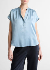 VINCE | Silk Gathered Cap-Sleeve Blouse in Short Sleeve - DEL MAR