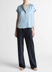 VINCE | Silk Gathered Cap-Sleeve Blouse in Short Sleeve - DEL MAR