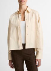 VINCE | Cotton Cropped Button-Front Shirt in Long Sleeve - ECRU