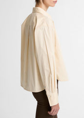 VINCE | Cotton Cropped Button-Front Shirt in Long Sleeve - ECRU