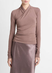 VINCE | Fixed Wrap Long-Sleeve Top in Long Sleeve - SMOKY BERRY