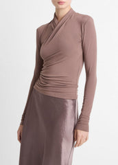 VINCE | Fixed Wrap Long-Sleeve Top in Long Sleeve - SMOKY BERRY