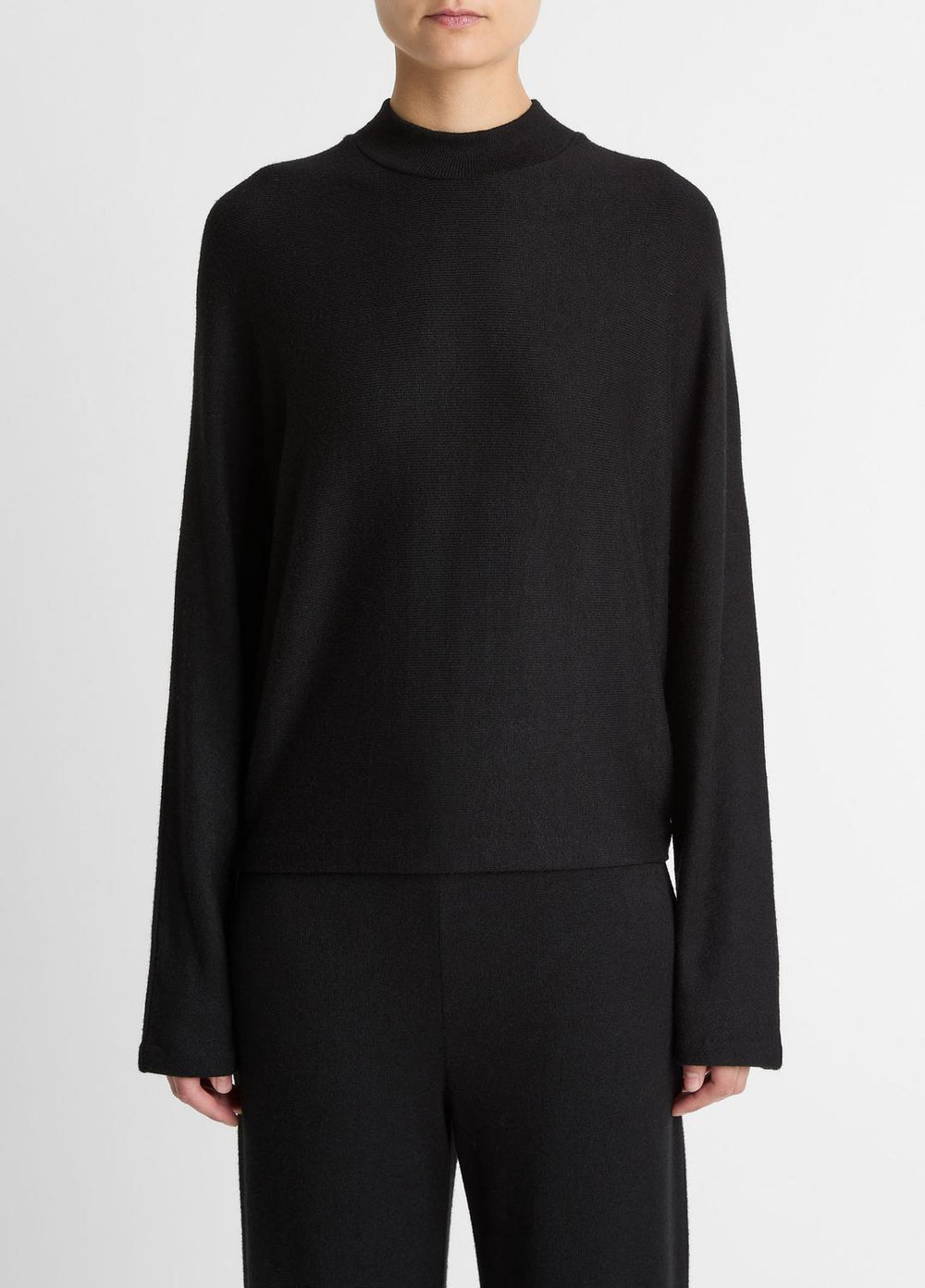 VINCE | Cozy Dolman-Sleeve Mock-Neck Top in Long Sleeve - BLACK