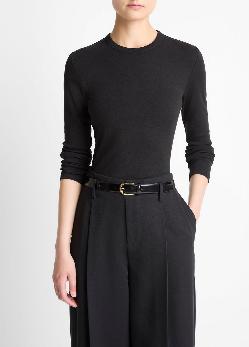 VINCE | Essential Pima Cotton-Blend Long-Sleeve T-Shirt in Long Sleeve - BLACK