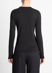 VINCE | Essential Pima Cotton-Blend Long-Sleeve T-Shirt in Long Sleeve - BLACK
