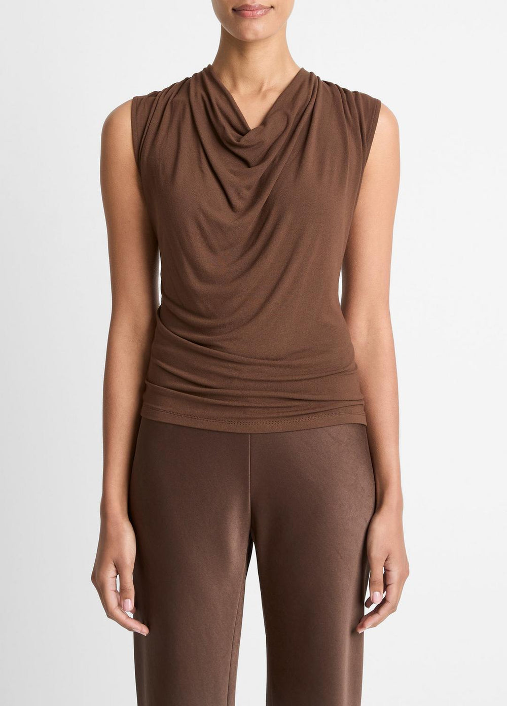 VINCE | Jersey Draped Cowl-Neck Top in Tank Tops - ESPRESSO