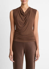 VINCE | Jersey Draped Cowl-Neck Top in Tank Tops - ESPRESSO