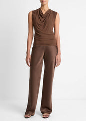 VINCE | Jersey Draped Cowl-Neck Top in Tank Tops - ESPRESSO