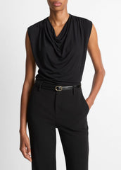 VINCE | Jersey Draped Cowl-Neck Top in Tank Tops - BLACK