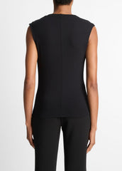 VINCE | Jersey Draped Cowl-Neck Top in Tank Tops - BLACK