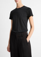 VINCE | Essential Pima Cotton Crew Neck T-Shirt in Short Sleeve - BLACK