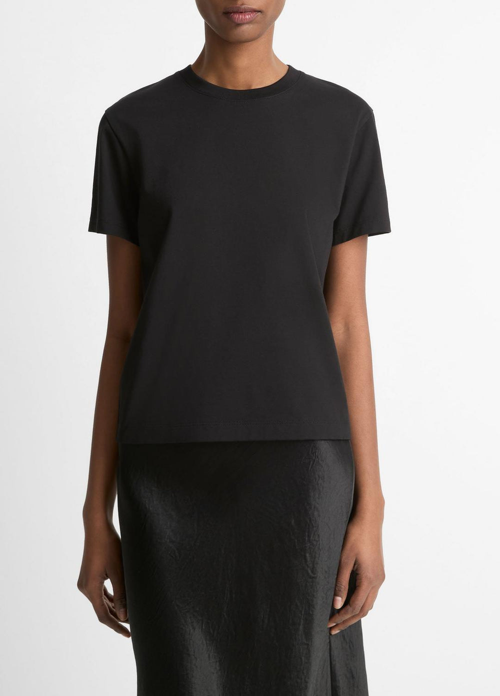VINCE | Pima Cotton Crew Neck T-Shirt in Short Sleeve - BLACK