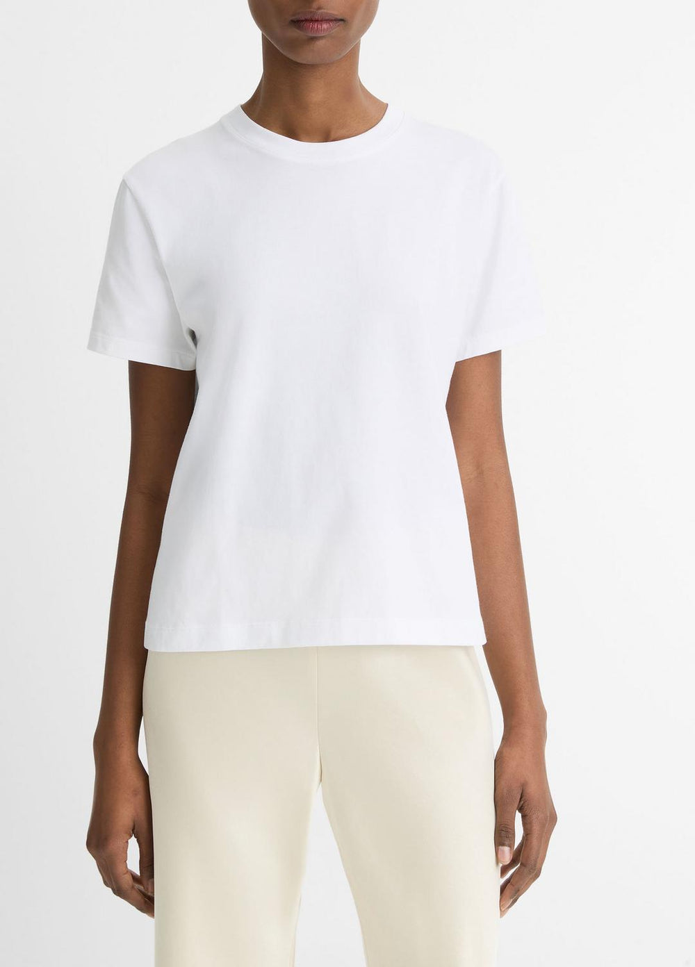 VINCE | Pima Cotton Crew Neck T-Shirt in Short Sleeve - OPTIC WHITE