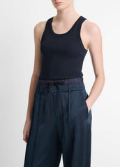 VINCE | Ribbed Scoop-Neck Tank in Tank Tops - COASTAL BLUE