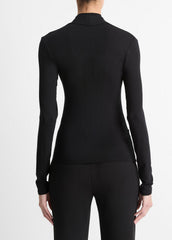 VINCE | Fixed Wrap Long-Sleeve Top in Long Sleeve - BLACK
