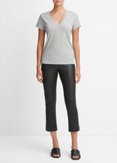 VINCE | Essential Pima Cotton V-Neck T-Shirt in Short Sleeve - HEATHER GREY