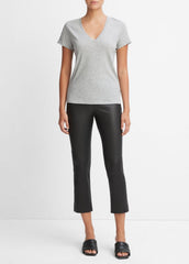 VINCE | Essential Pima Cotton V-Neck T-Shirt in Short Sleeve - HEATHER GREY