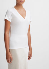VINCE | Essential Pima Cotton V-Neck T-Shirt in Short Sleeve - OPTIC WHITE