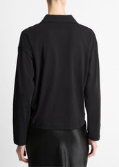 VINCE | Easy Pima Cotton Long-Sleeve Polo Shirt in Long Sleeve - BLACK