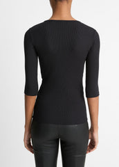VINCE | Elbow-Sleeve Crew Neck T-Shirt in Short Sleeve - BLACK