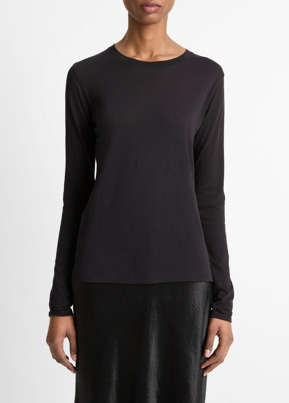 VINCE | Essential Long Sleeve Crew Neck T-Shirt in Long Sleeve - BLACK