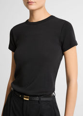 VINCE | Pima Cotton-Blend '90s Shrunken T-Shirt in Short Sleeve - BLACK
