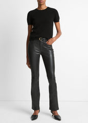 VINCE | Stretch Leather Boot-Cut Pant in Trousers - BLACK