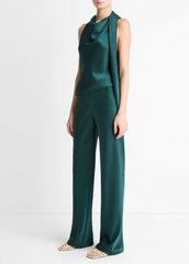 VINCE | Colette High-Rise Fluid Satin Bias Pant in Trousers - JUNIPER