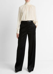 VINCE | Italian Velvet High-Waist Wide-Leg Trouser in Wide Leg - BLACK