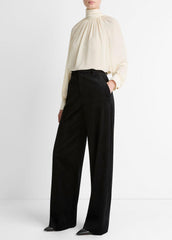 VINCE | Italian Velvet High-Waist Wide-Leg Trouser in Wide Leg - BLACK