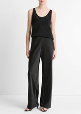 VINCE | Colette High-Rise Fluid Satin Bias Pant in Trousers - BLACK