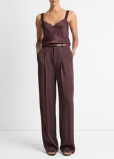 VINCE | Satin Pleated Wide-Leg Trouser in Trousers - DARK FIG