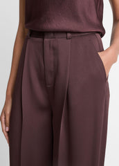 VINCE | Satin Pleated Wide-Leg Trouser in Trousers - DARK FIG