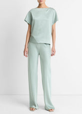 VINCE | Colette High-Rise Fluid Satin Bias Pant in Trousers - ALOE STONE