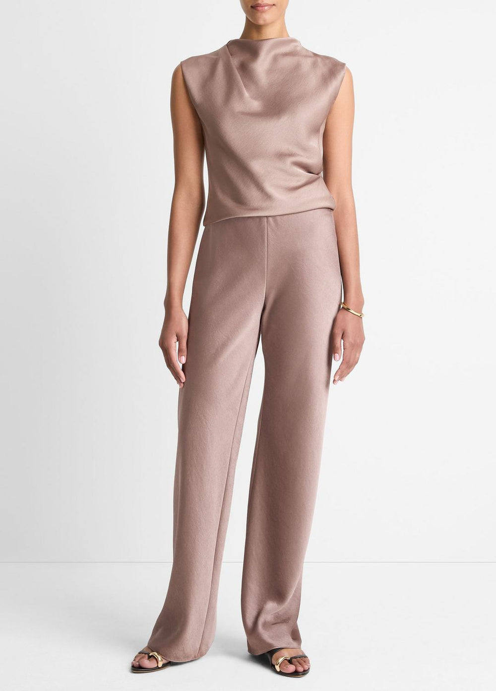 VINCE | Colette High-Rise Fluid Satin Bias Pant in Trousers - MAUVE LILAC