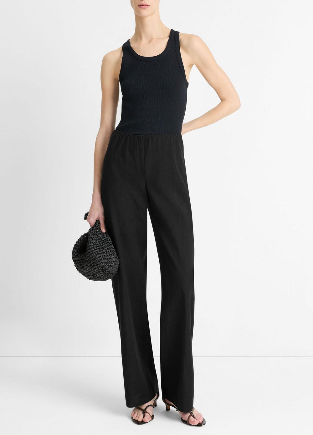 VINCE | Cotton-Blend High-Waist Bias Pant in Trousers - BLACK