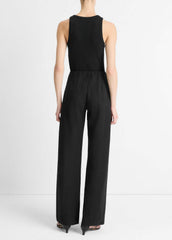 VINCE | Cotton-Blend High-Waist Bias Pant in Trousers - BLACK