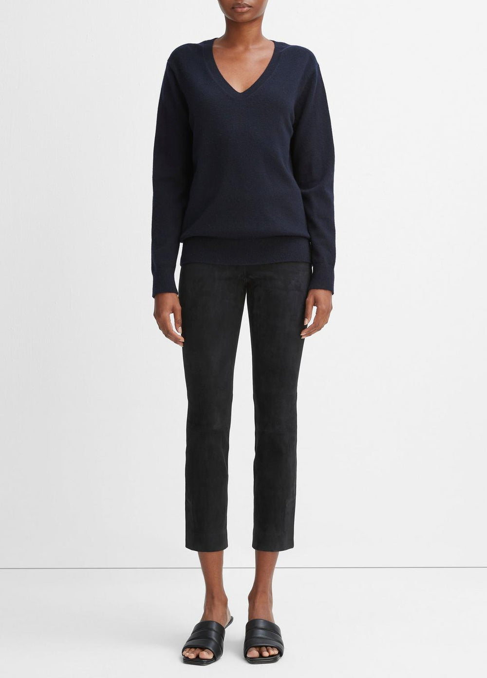 VINCE | Stretch Suede Split Hem Crop Legging in Leggings - COASTAL BLUE