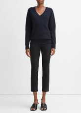 VINCE | Stretch Suede Split Hem Crop Legging in Leggings - COASTAL BLUE