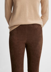 VINCE | Stretch Suede Split Hem Crop Legging in Leggings - DARK WHEAT