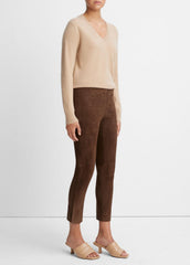 VINCE | Stretch Suede Split Hem Crop Legging in Leggings - DARK WHEAT